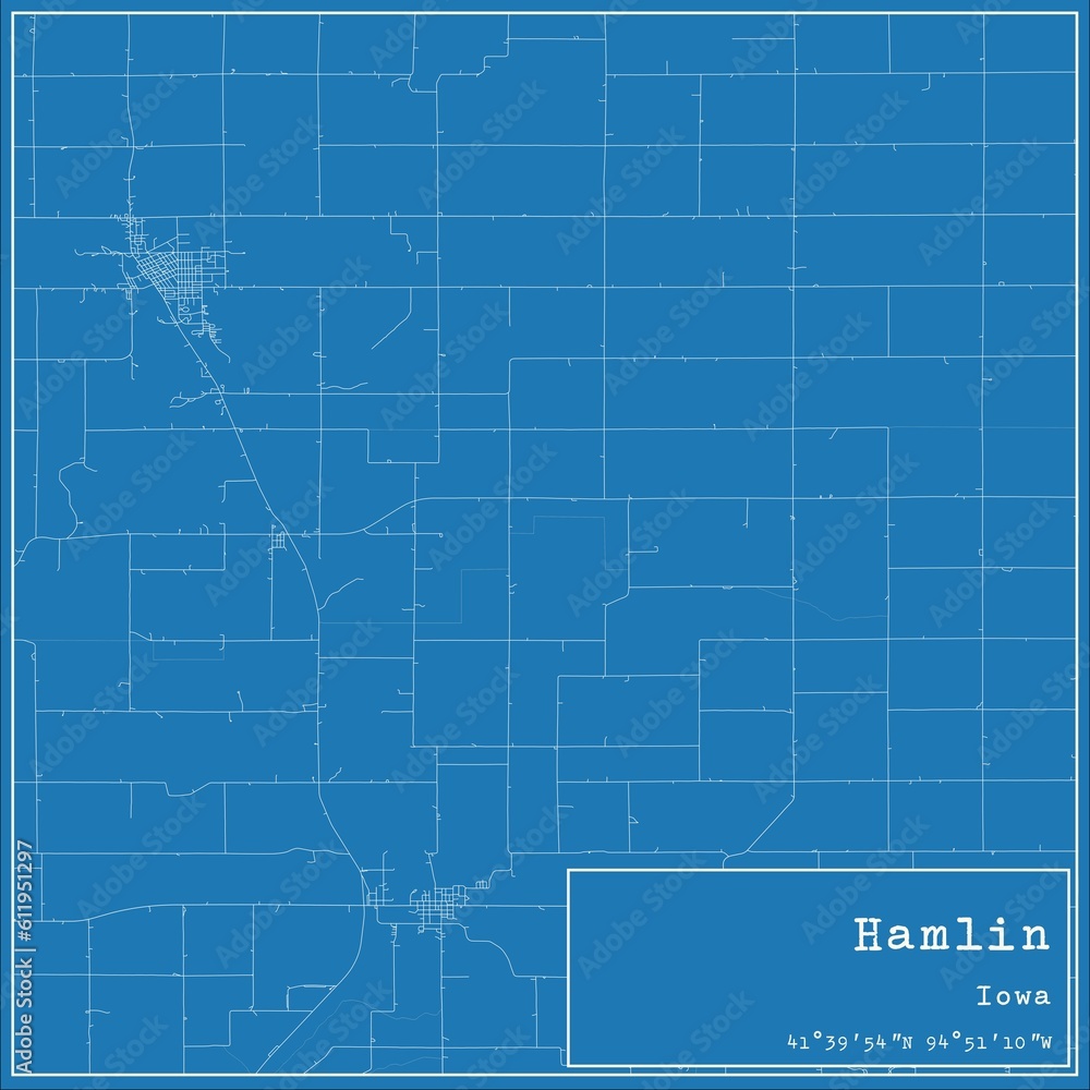 Blueprint US city map of Hamlin, Iowa.