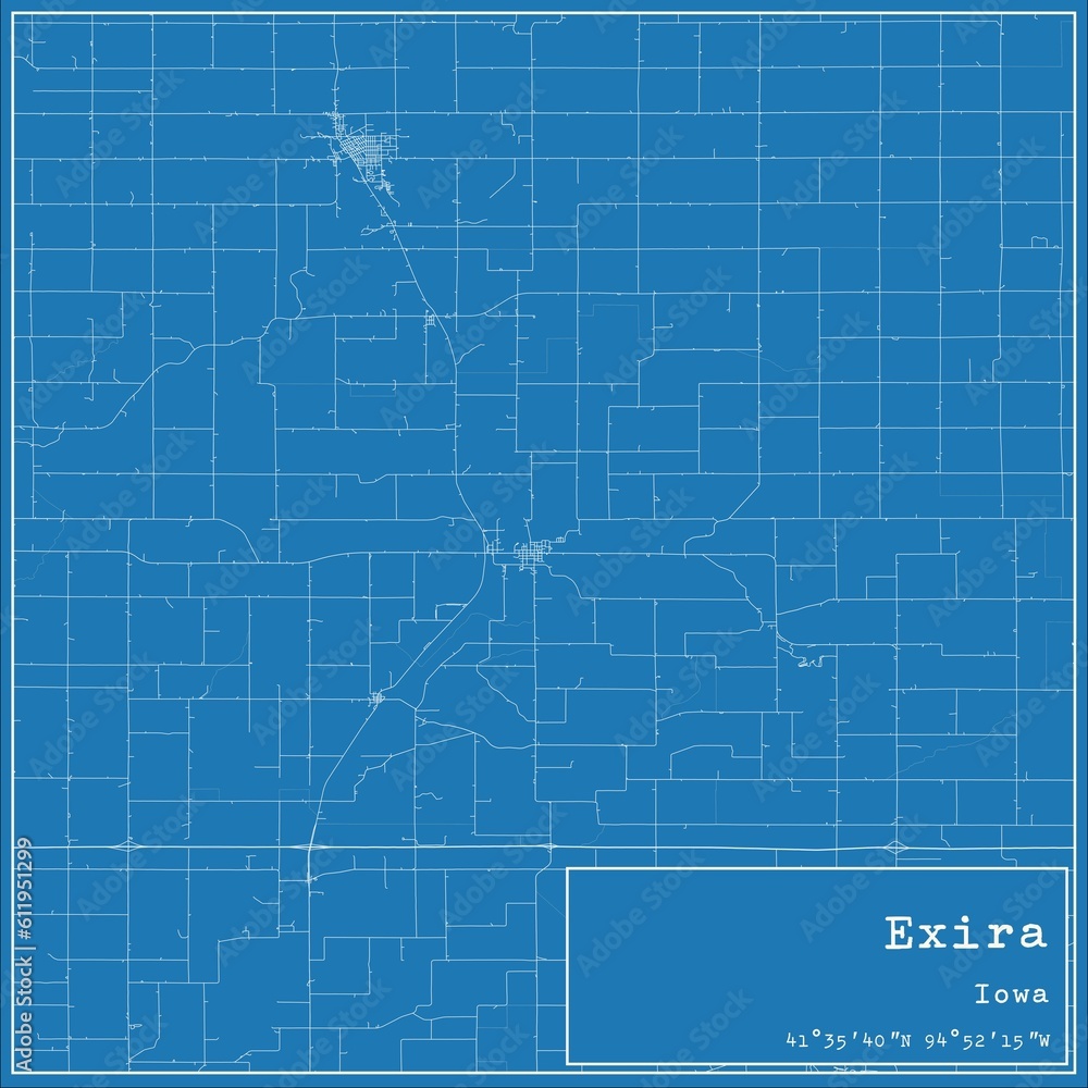Obraz premium Blueprint US city map of Exira, Iowa.