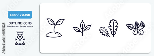 nature outline icons set. nature thin line icons pack included seeding, cherry leaf, pedunculate, briar leaf vector.