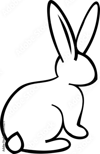 Line art bunny illustration. Cute rabbit with black thin line. PNG with transparent background.