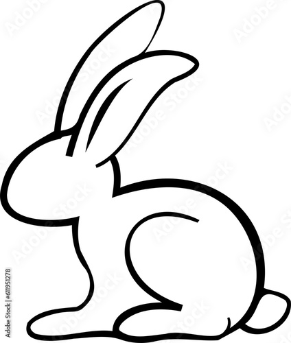 Line art bunny illustration. Cute rabbit with black thin line. PNG with transparent background.