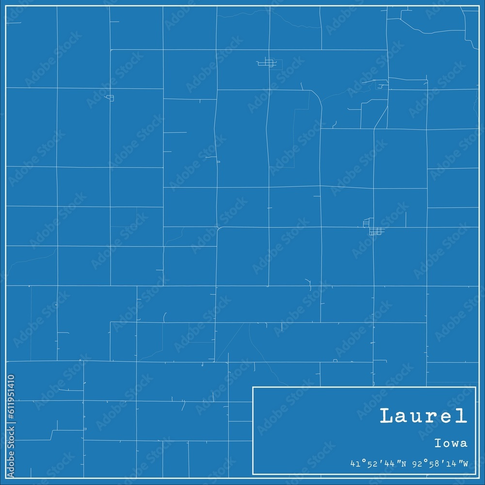 Blueprint US city map of Laurel, Iowa.