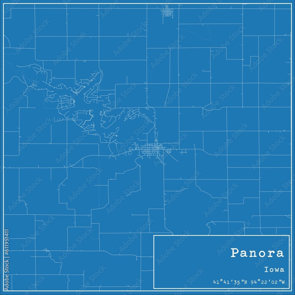 Blueprint US city map of Panora, Iowa.