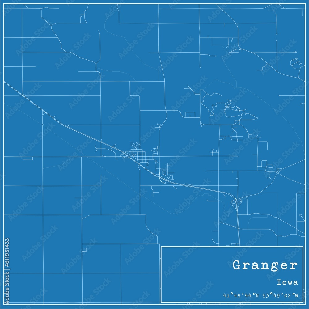 Fototapeta premium Blueprint US city map of Granger, Iowa.