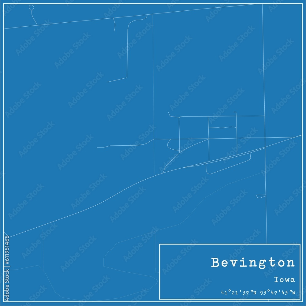 Obraz premium Blueprint US city map of Bevington, Iowa.