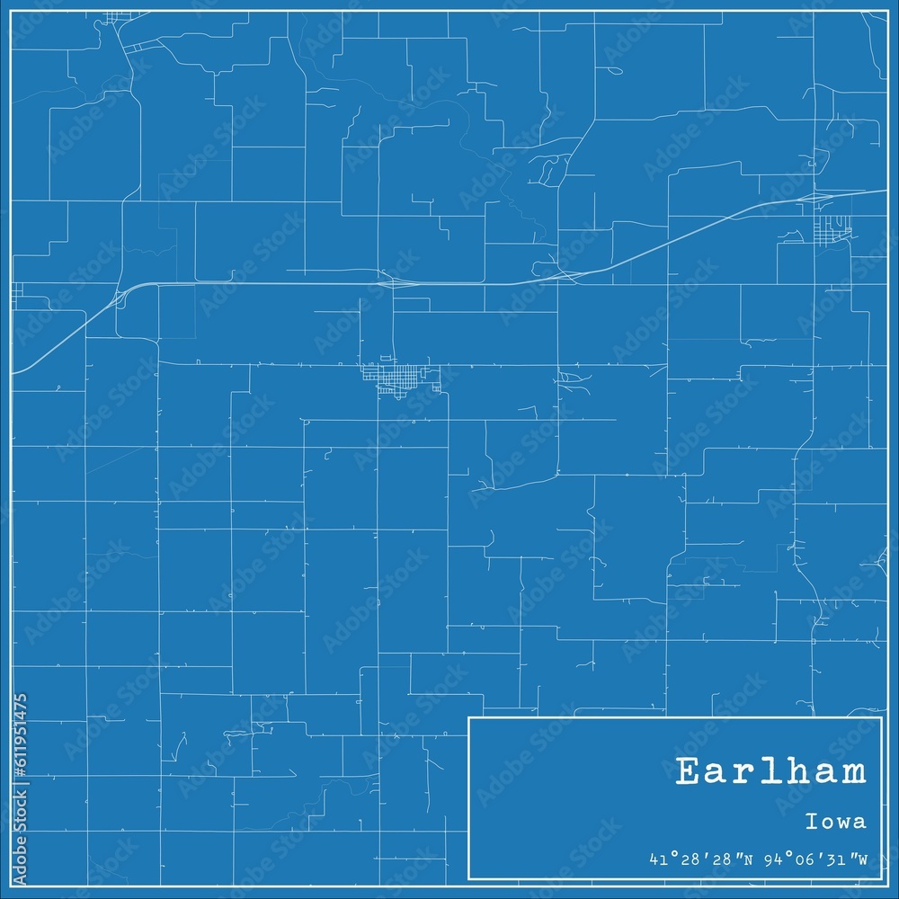 Blueprint US city map of Earlham, Iowa.
