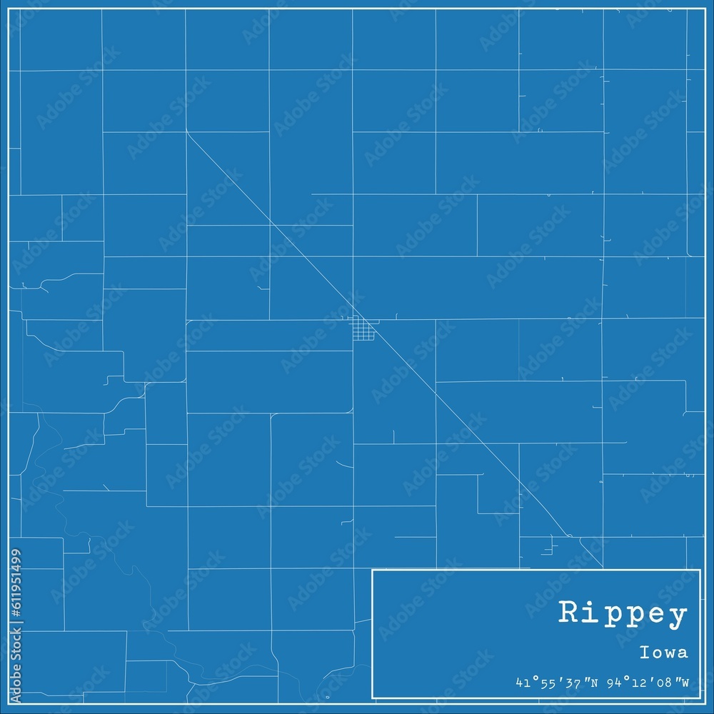 Blueprint US city map of Rippey, Iowa.