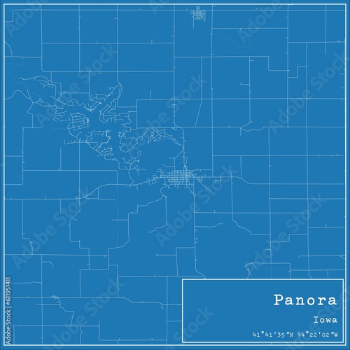 Blueprint US city map of Panora  Iowa.