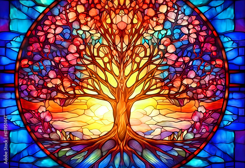 Tree of life in a style of stained glass AI generated photo