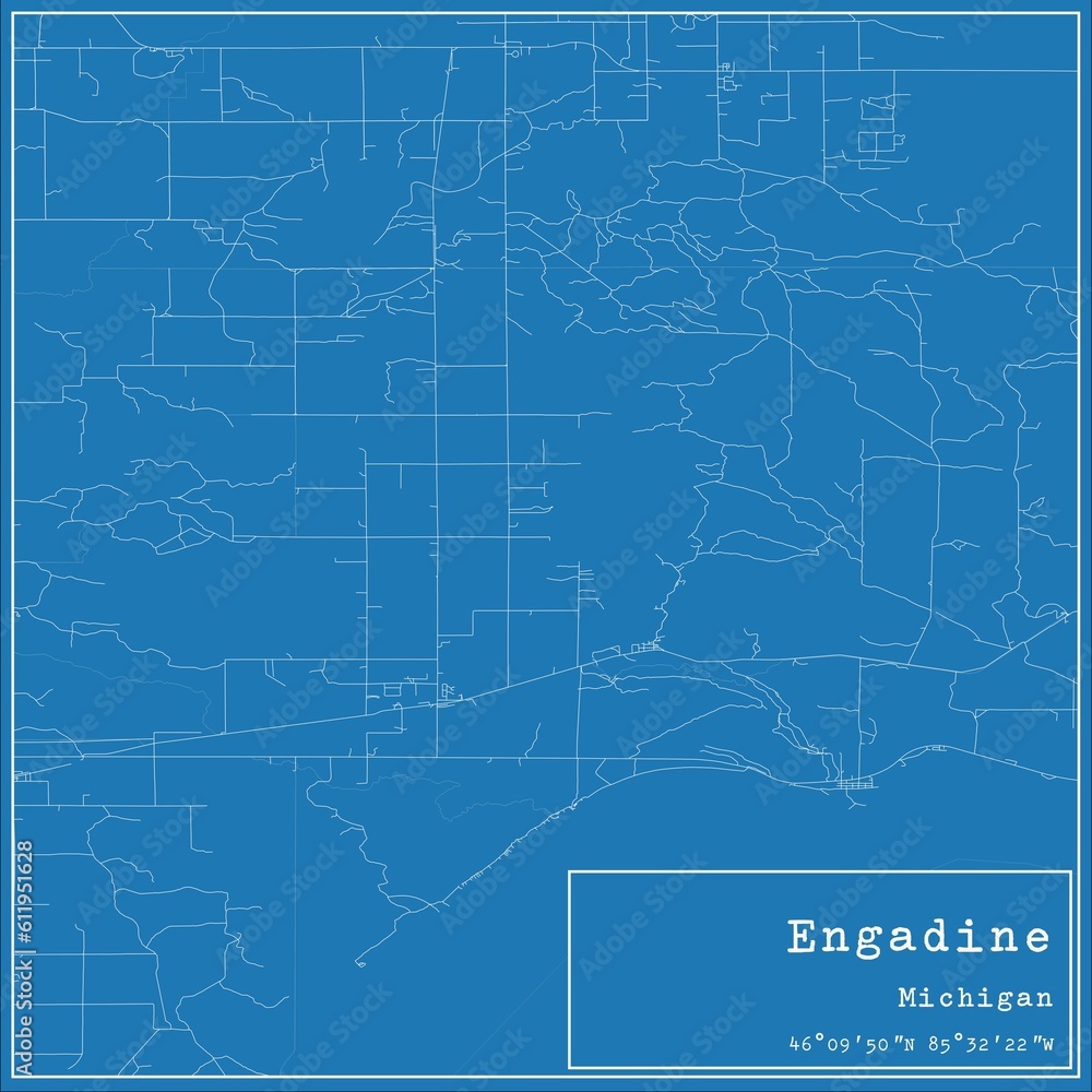 Blueprint US city map of Engadine, Michigan.