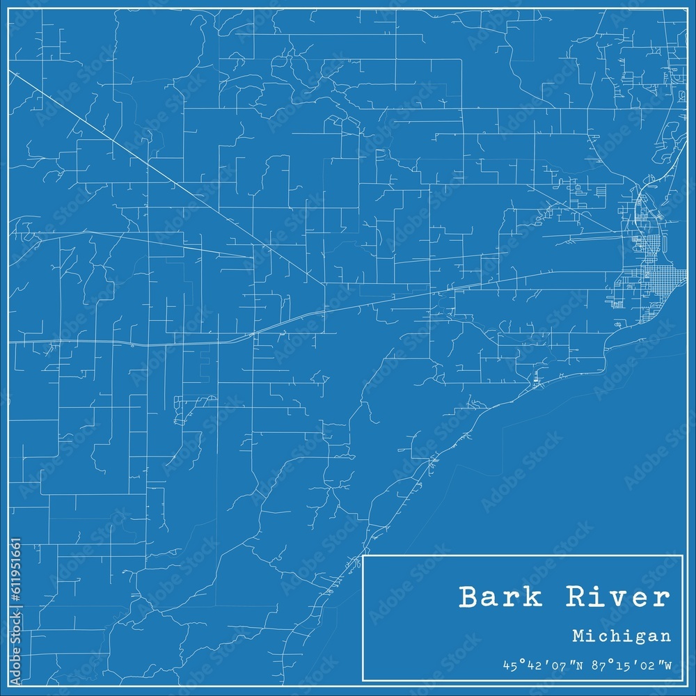 Blueprint US city map of Bark River, Michigan.