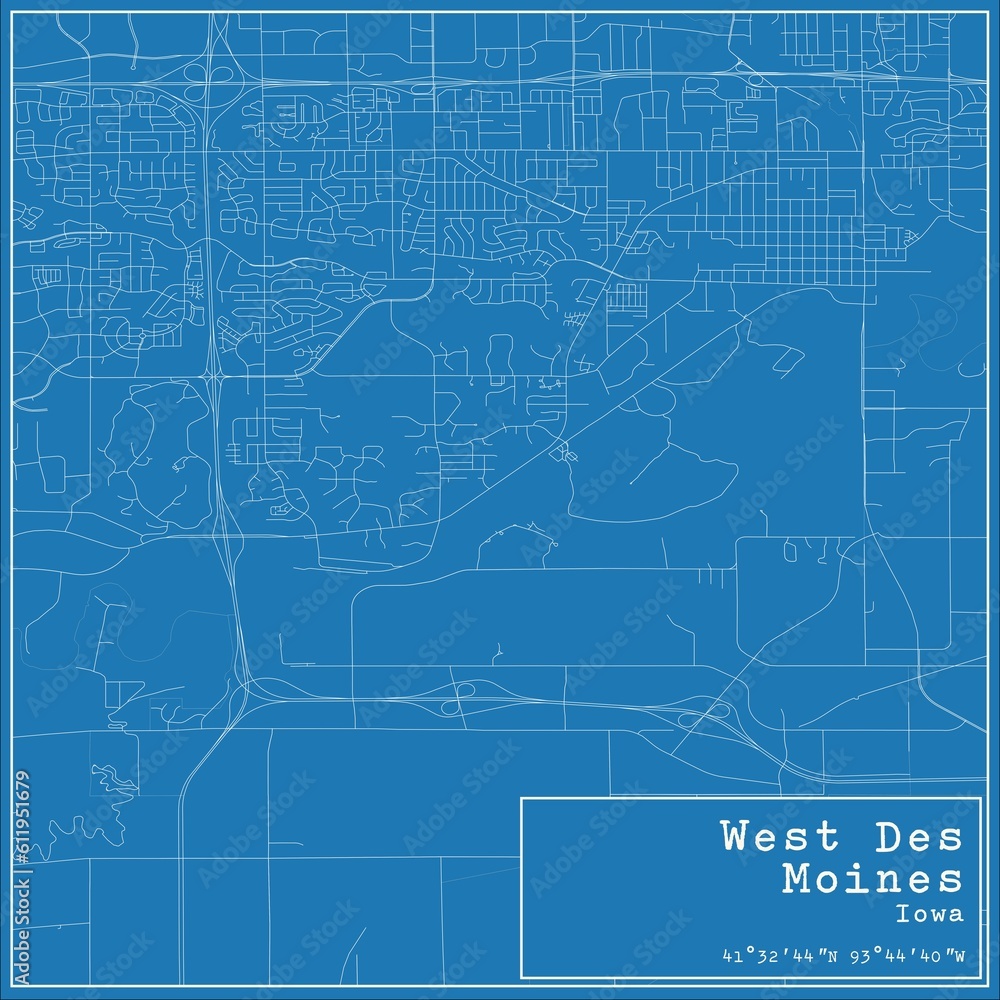 Blueprint US city map of West Des Moines, Iowa. Blueprint US city map of West Des Moines, Iowa.