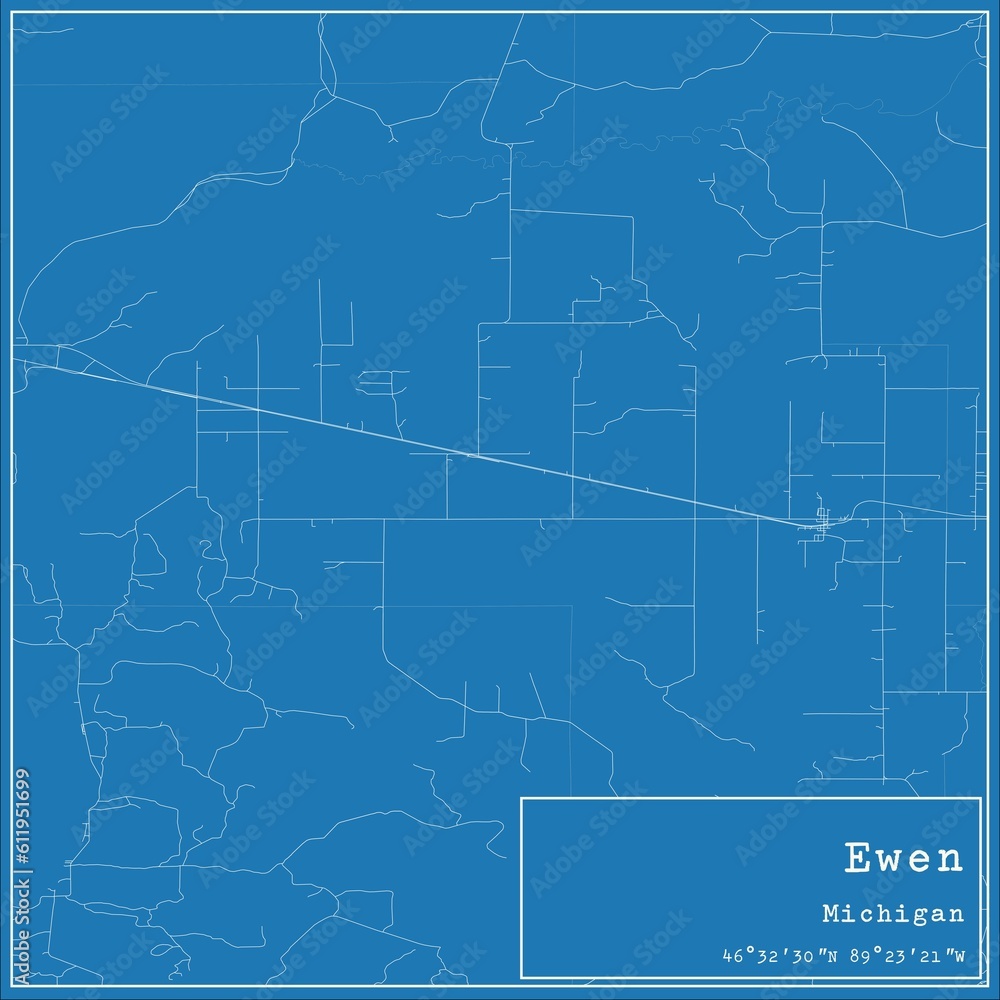 Blueprint US city map of Ewen, Michigan.