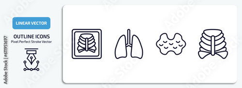 medical outline icons set. medical thin line icons pack included x ray of bones, lungs, thyroid gland, sternum vector.