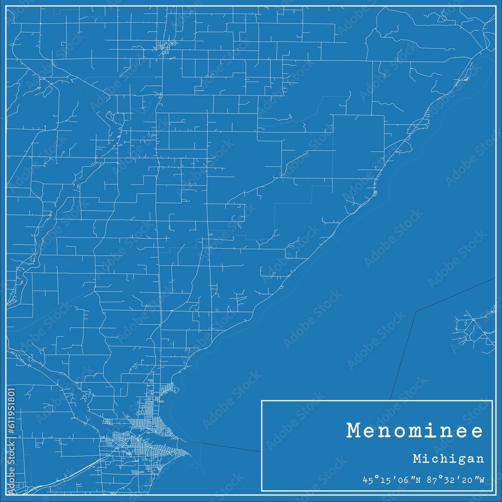 Blueprint US city map of Menominee, Michigan.