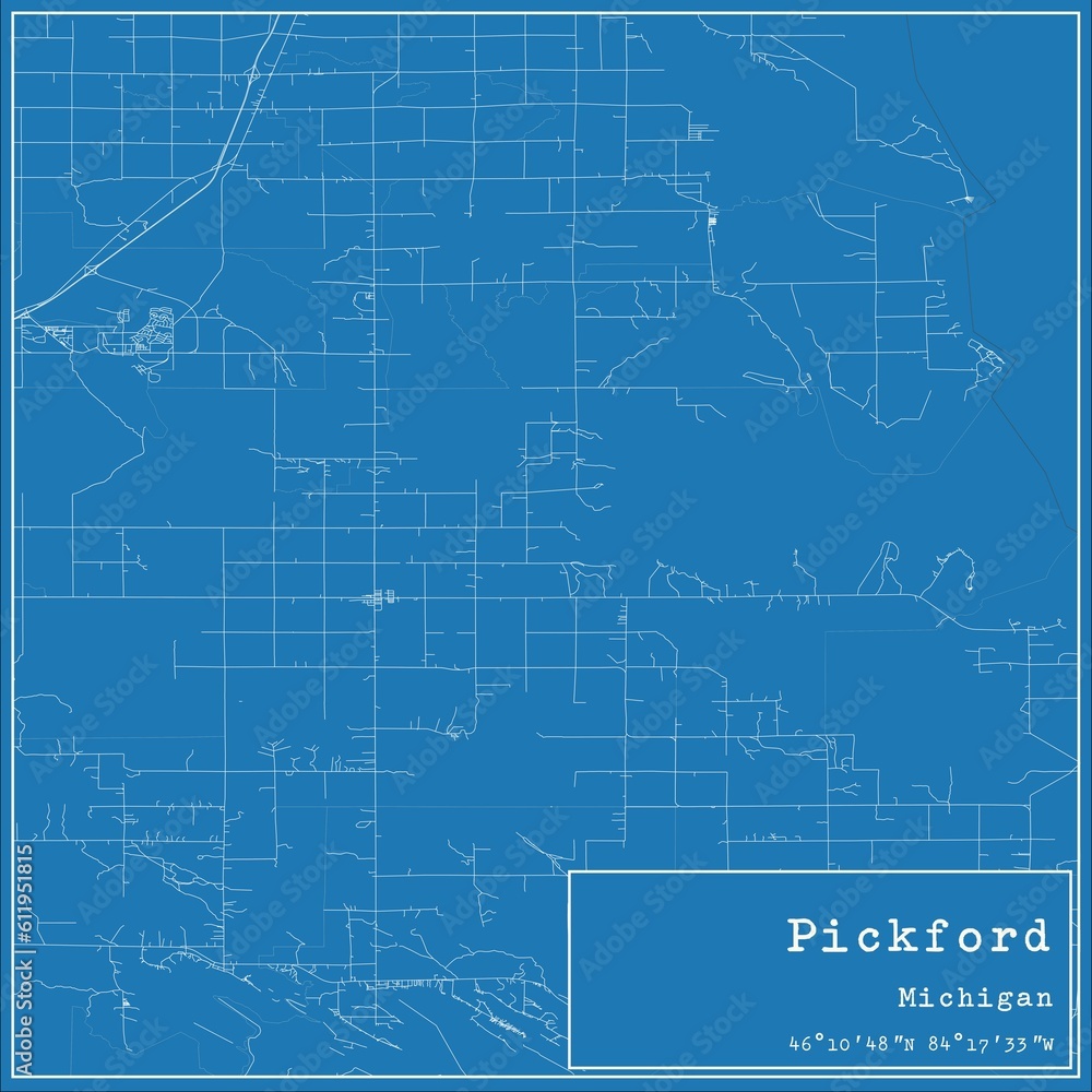 Blueprint US city map of Pickford, Michigan.