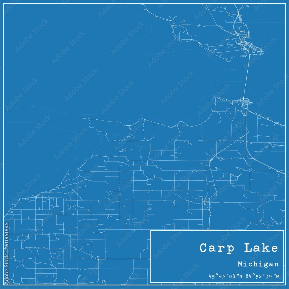 Blueprint US city map of Carp Lake, Michigan.