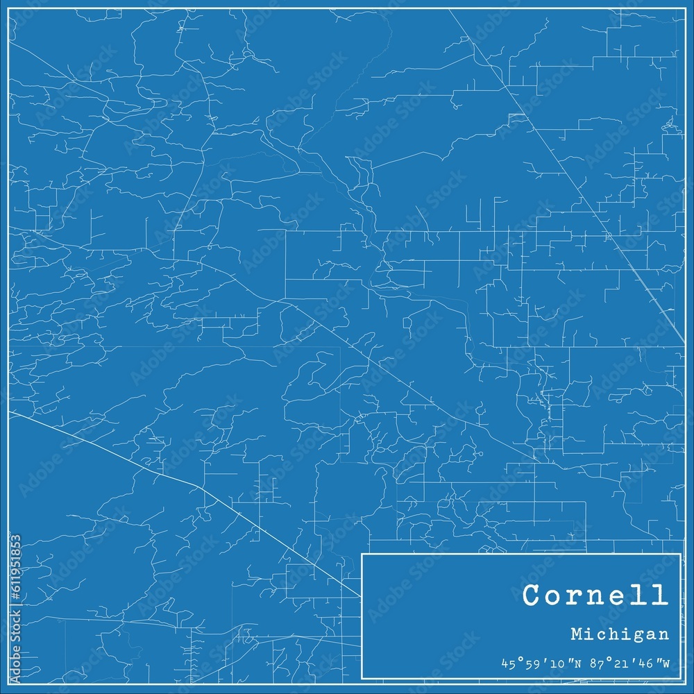 Blueprint US city map of Cornell, Michigan.
