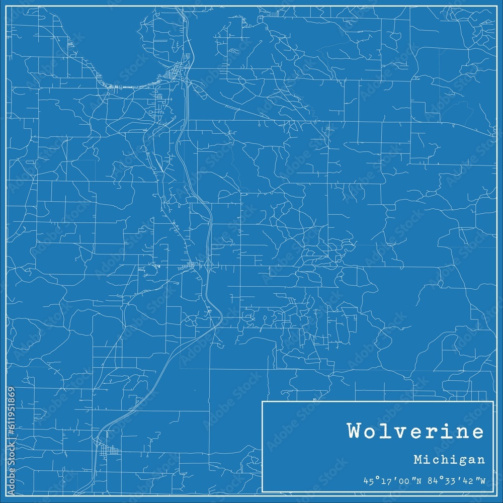 Fototapeta premium Blueprint US city map of Wolverine, Michigan.