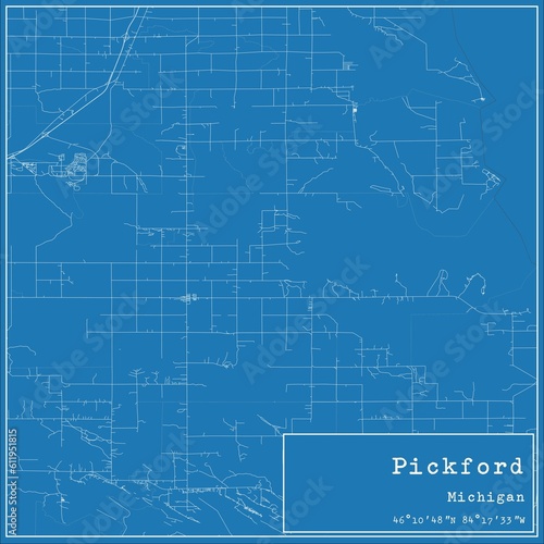 Blueprint US city map of Pickford, Michigan. photo