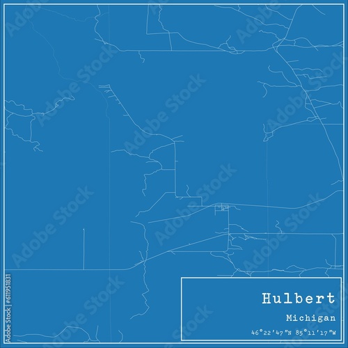 Blueprint US city map of Hulbert, Michigan. photo