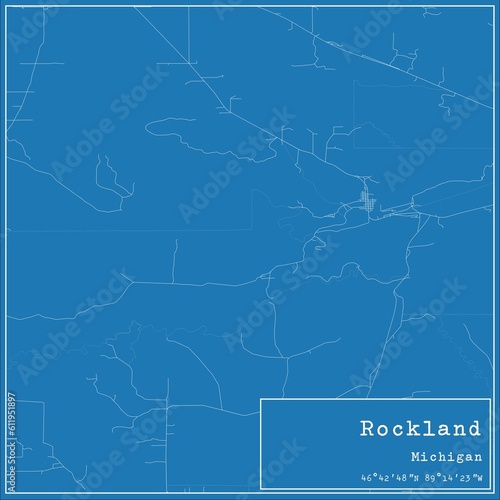 Blueprint US city map of Rockland, Michigan.