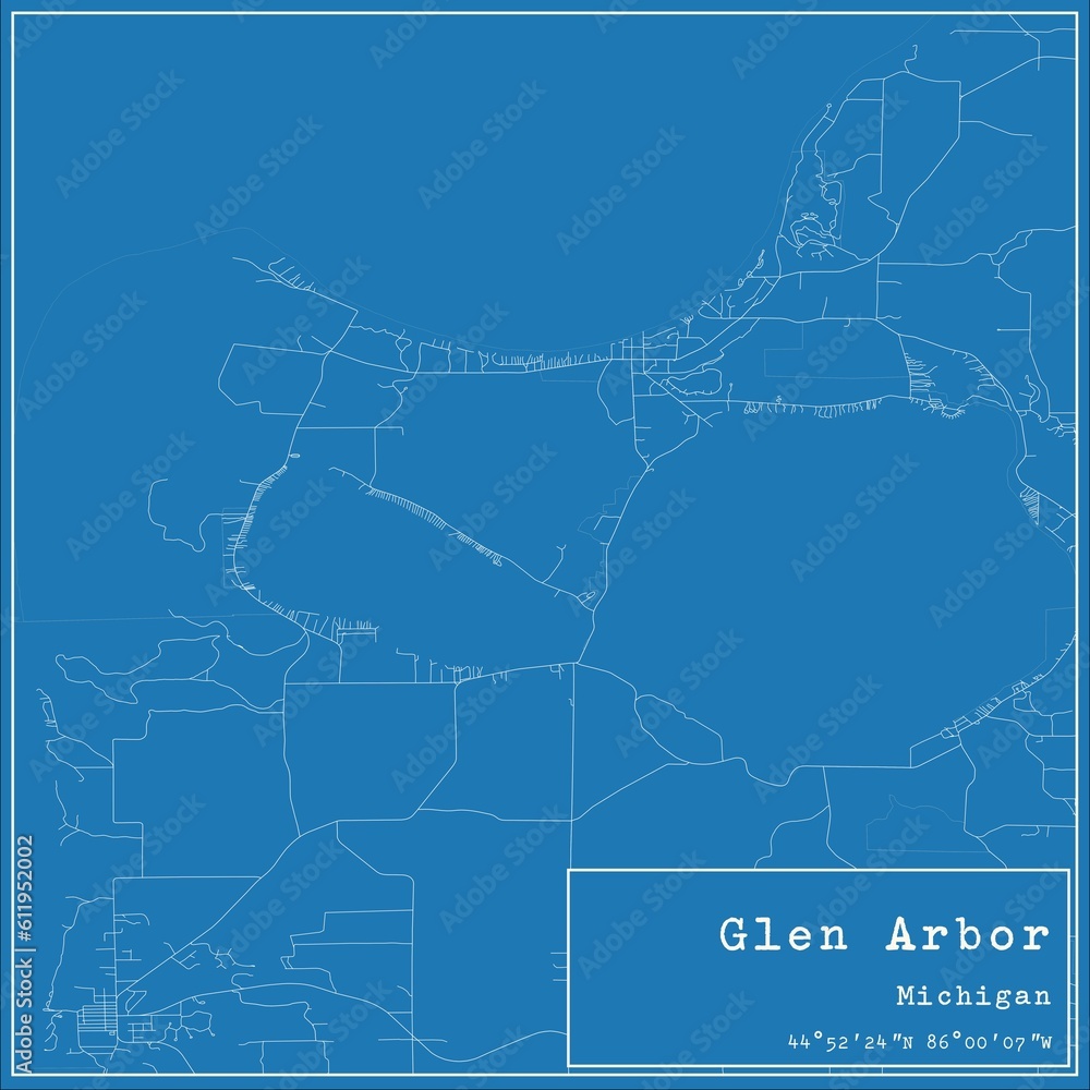 Blueprint US city map of Glen Arbor, Michigan.