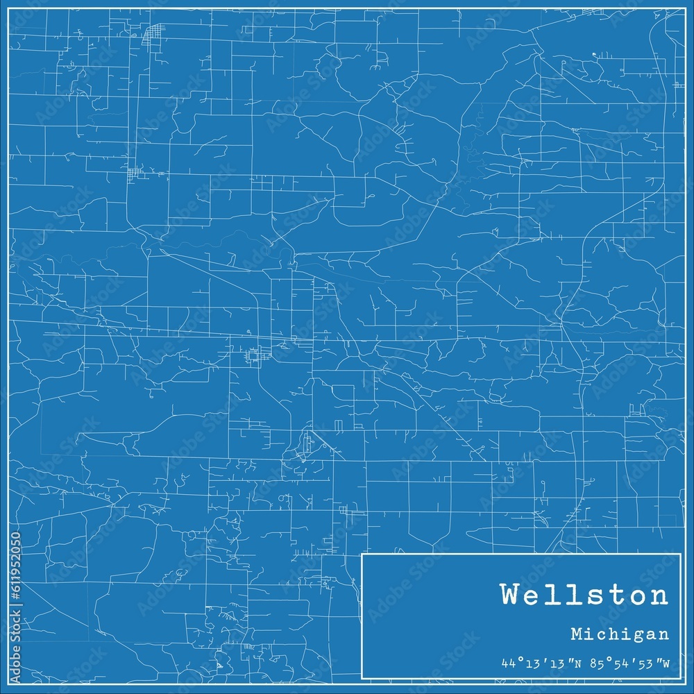 Blueprint US city map of Wellston, Michigan.