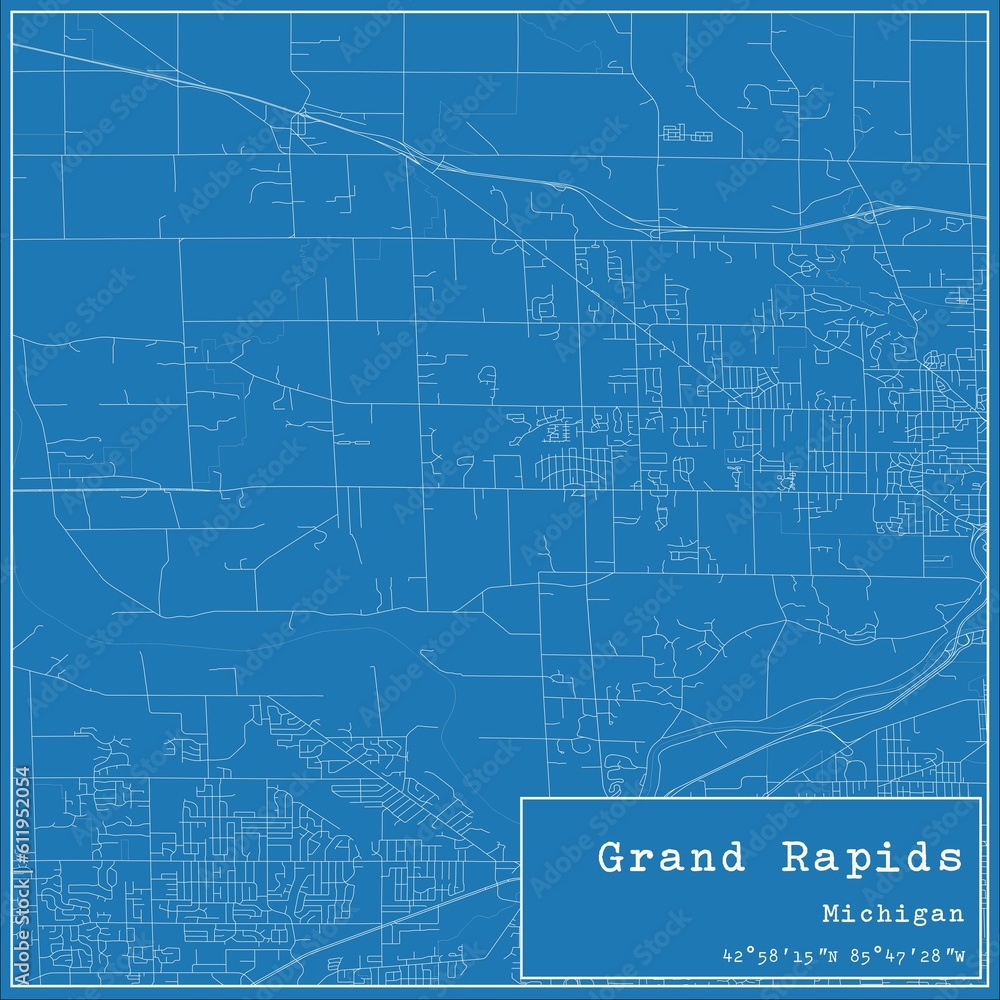 Blueprint US city map of Grand Rapids, Michigan. Blueprint US city map of Grand Rapids, Michigan.