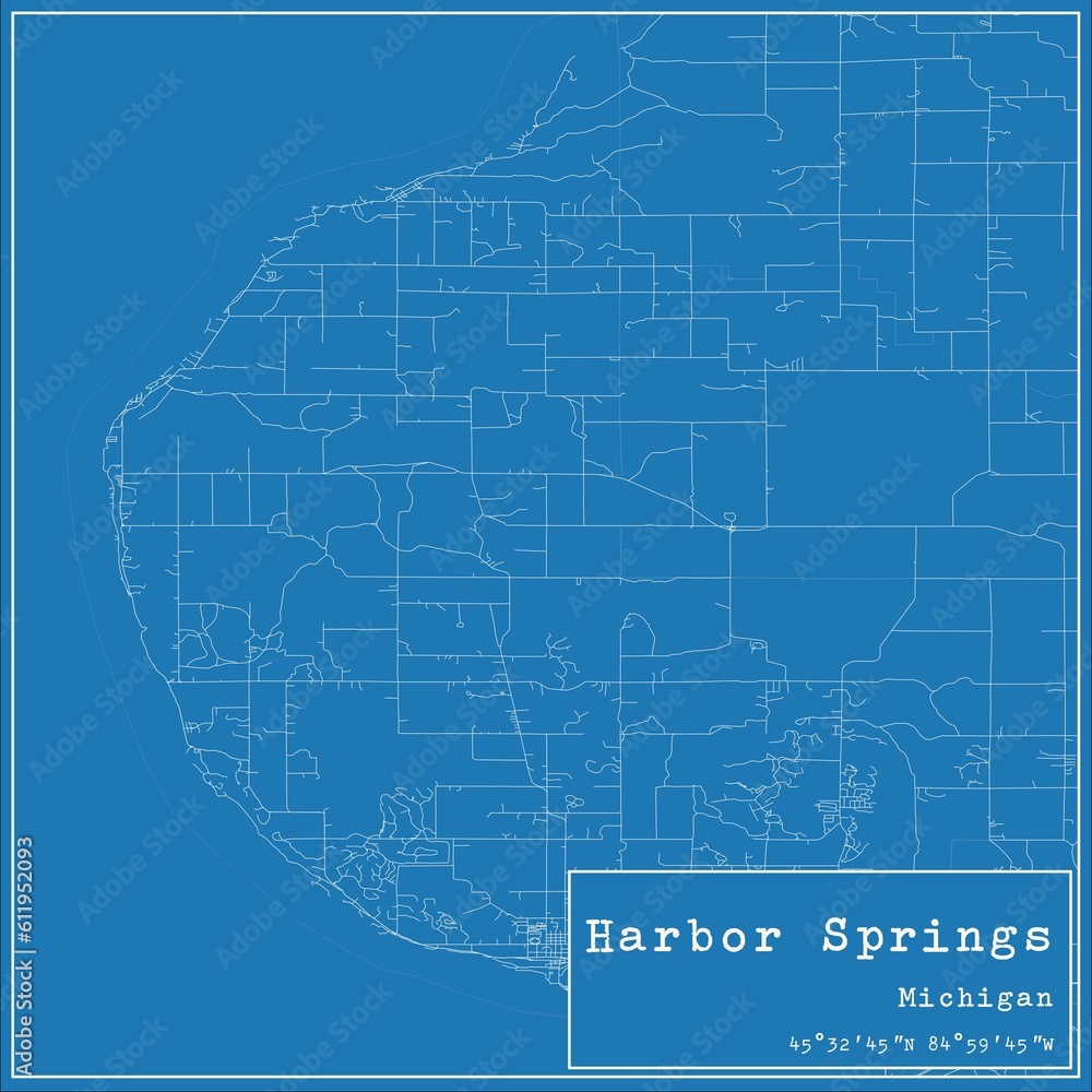 Blueprint US city map of Harbor Springs, Michigan.