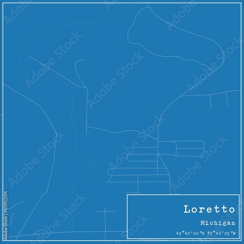 Blueprint US city map of Loretto, Michigan. photo