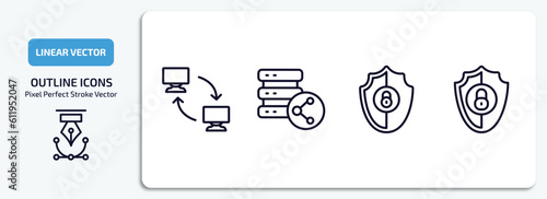 internet security outline icons set. internet security thin line icons pack included remote access, data share, gdpr shield, insecure vector.