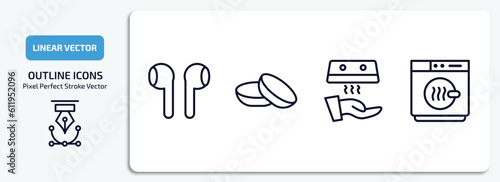 hygiene outline icons set. hygiene thin line icons pack included ear buds, lens, hand dryer, dryer vector.