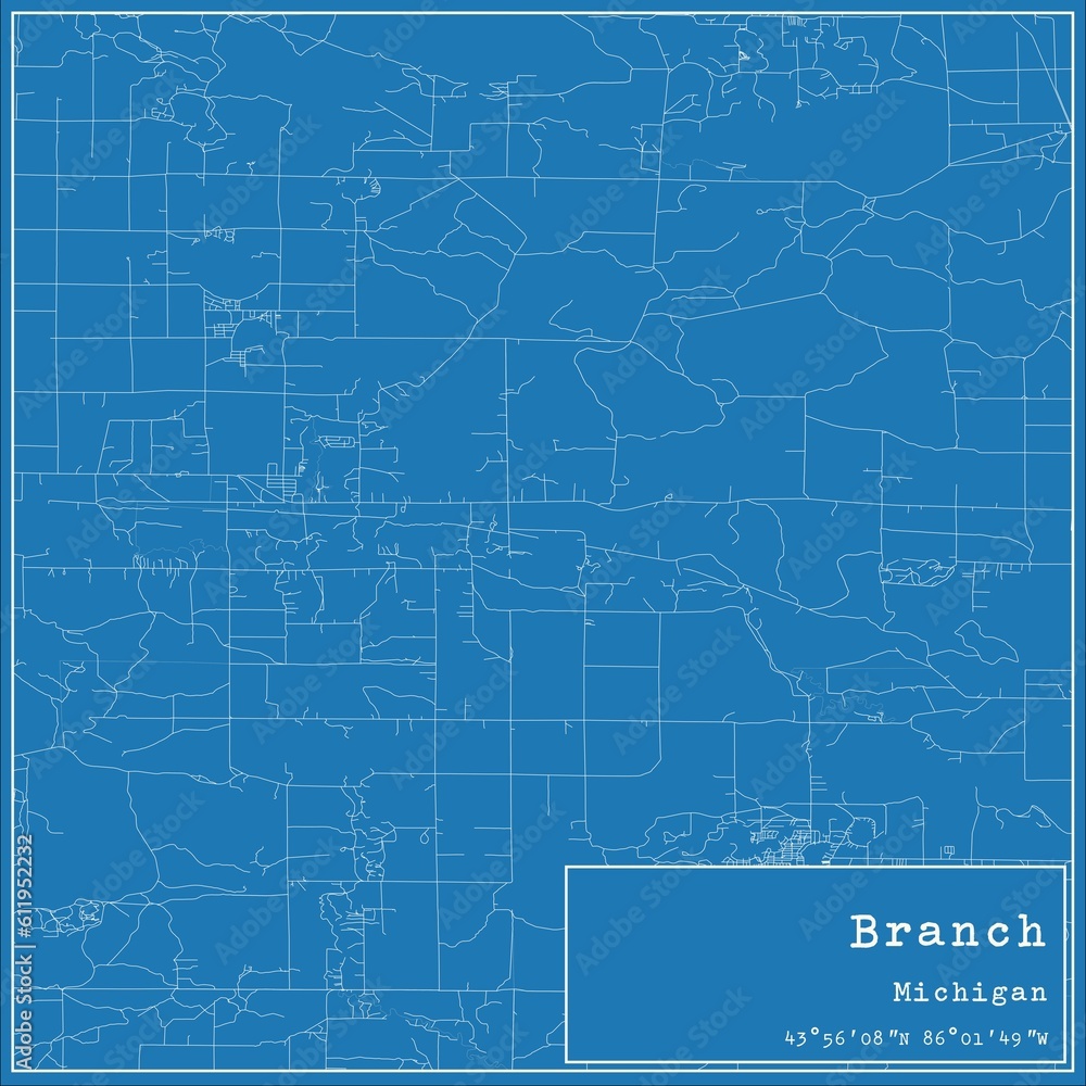 Fototapeta premium Blueprint US city map of Branch, Michigan.