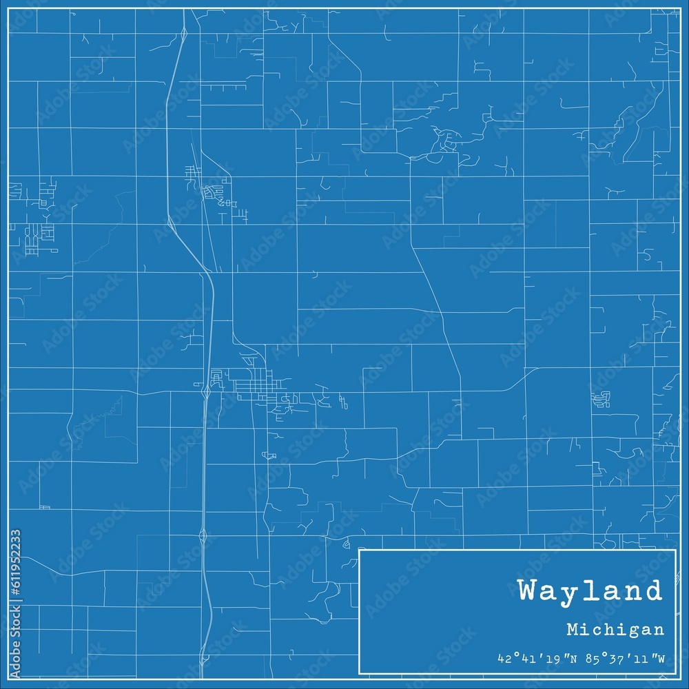 Blueprint US city map of Wayland, Michigan. Blueprint US city map of Wayland, Michigan.