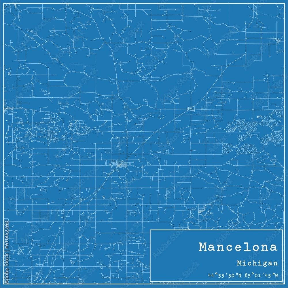 Blueprint US city map of Mancelona, Michigan.