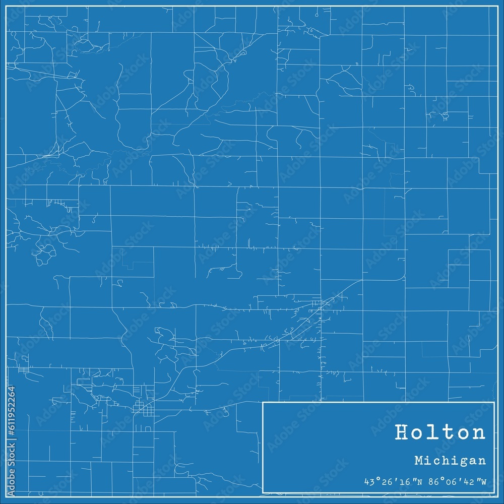 Blueprint US city map of Holton, Michigan.