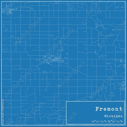 Blueprint US city map of Fremont  Michigan.
