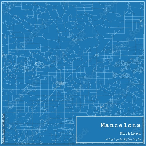 Blueprint US city map of Mancelona, Michigan.