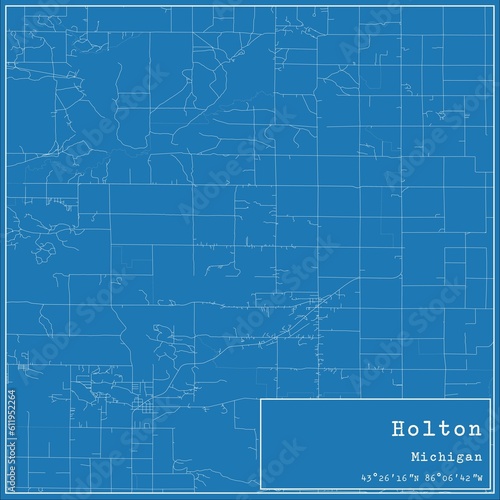 Blueprint US city map of Holton, Michigan.