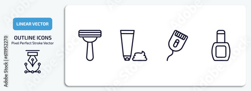 hygiene outline icons set. hygiene thin line icons pack included shaving razor, shaving gel, depilator, varnish vector.