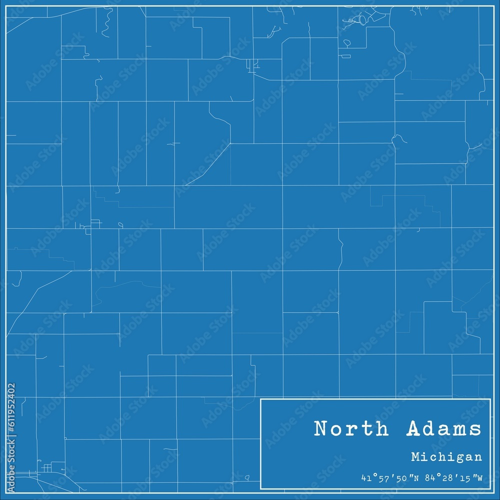 Blueprint US city map of North Adams, Michigan.