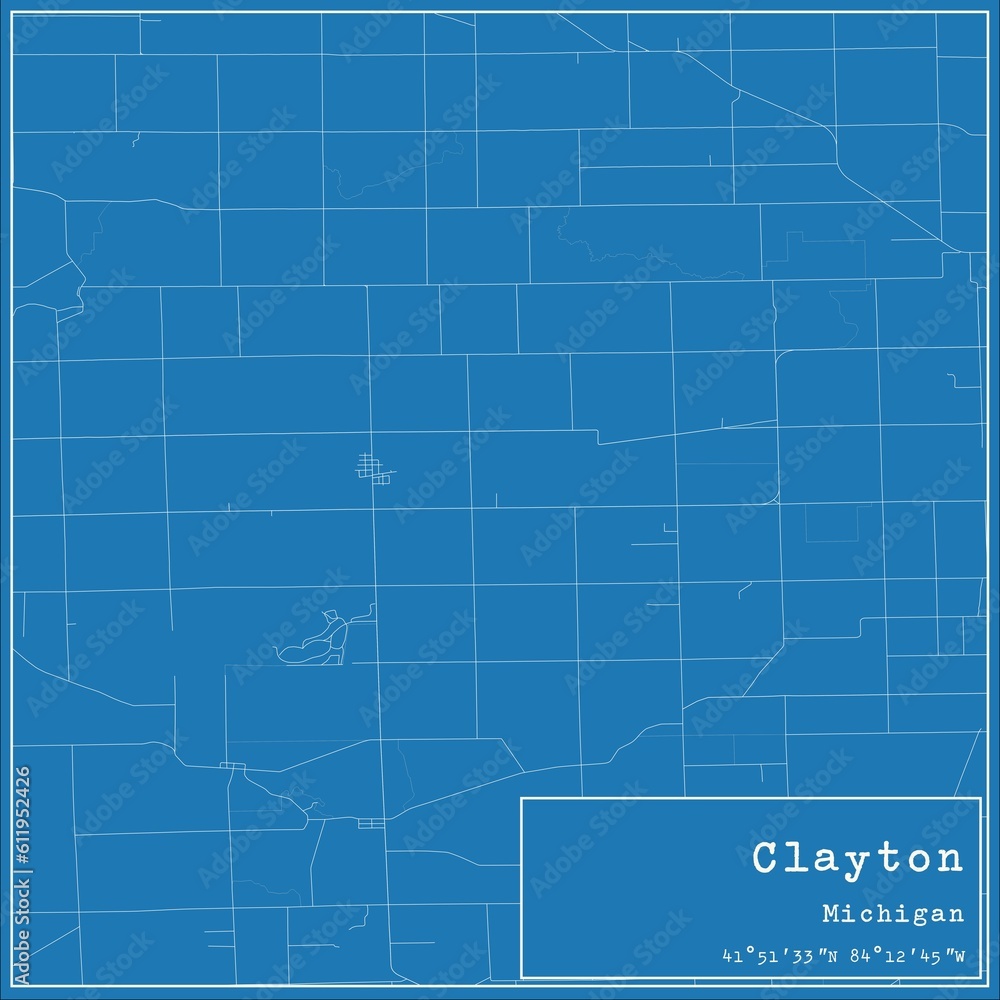Blueprint US city map of Clayton, Michigan. Blueprint US city map of Clayton, Michigan.