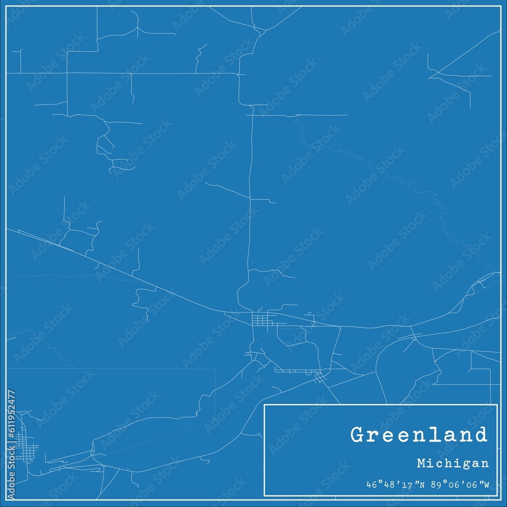 Blueprint US city map of Greenland, Michigan.