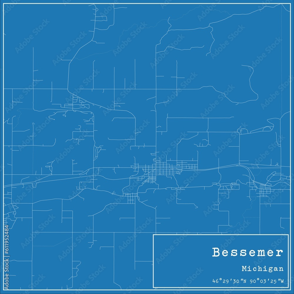 Blueprint US city map of Bessemer, Michigan.