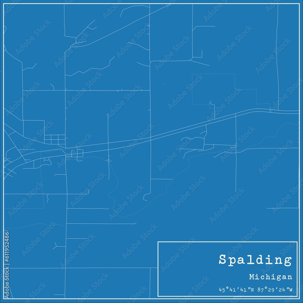 Blueprint US city map of Spalding, Michigan.
