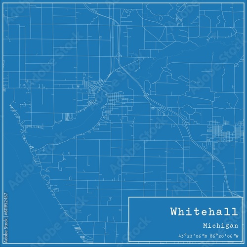 Blueprint US city map of Whitehall, Michigan. photo