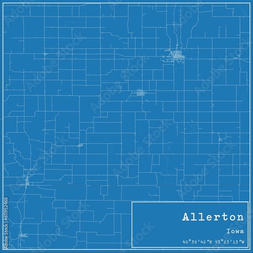 Blueprint US city map of Allerton, Iowa. photo