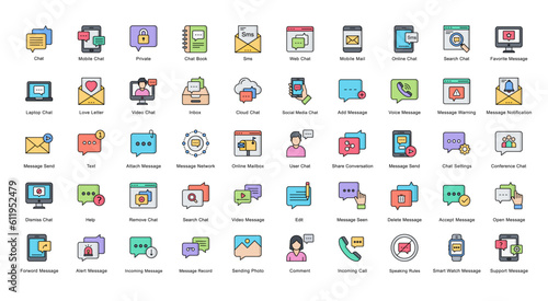 Messaging Line Color Iconset Message Chat Chatting Filled Outline Icon Bundle 50 Vector Icons
