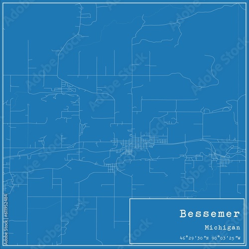 Blueprint US city map of Bessemer, Michigan.